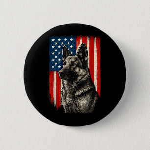 Patriotisk tysk herde amerikansk flagg hund män knapp