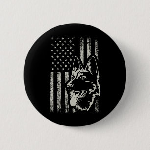 Patriotisk tysk schäferhund amerikansk flagga 4:e knapp