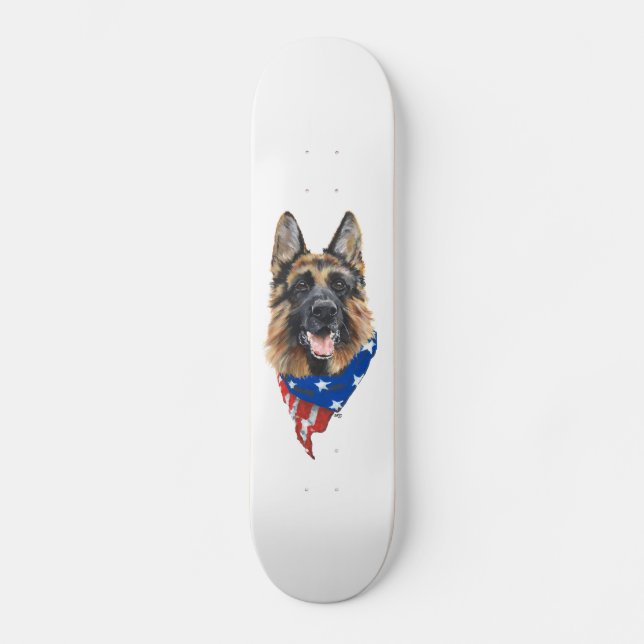 Patriotisk tysk schäferhund old school skateboard bräda 21,6 cm (Framsida)