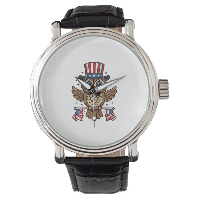 Patriotisk Uggla Vintage Gravyr Grafik_1 Armbandsur (Framsida)