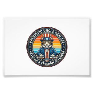 Patriotisk Uncle Sam Katt Retro Solnedgång T-Shirt Fototryck