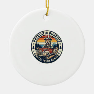 Patriotisk Uncle Sam Katt Retro Solnedgång T-Shirt Julgransprydnad Keramik