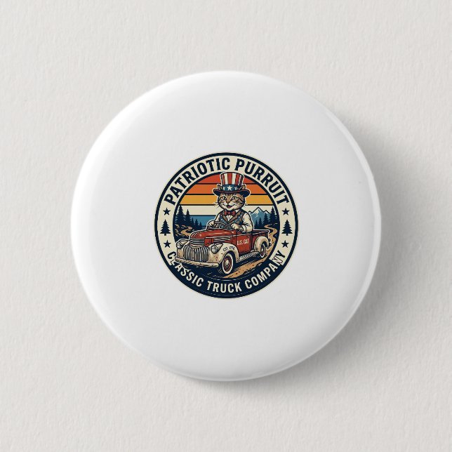 Patriotisk Uncle Sam Katt Retro Solnedgång T-Shirt Knapp (Framsida)