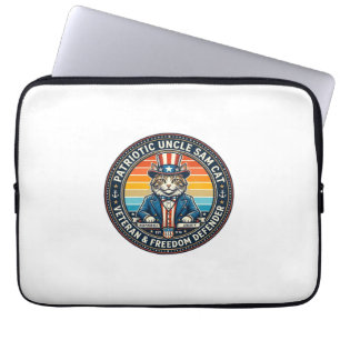 Patriotisk Uncle Sam Katt Retro Solnedgång T-Shirt Laptop Fodral
