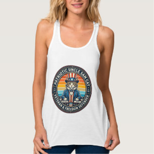 Patriotisk Uncle Sam Katt Retro Solnedgång T-Shirt Linne Med Racerback