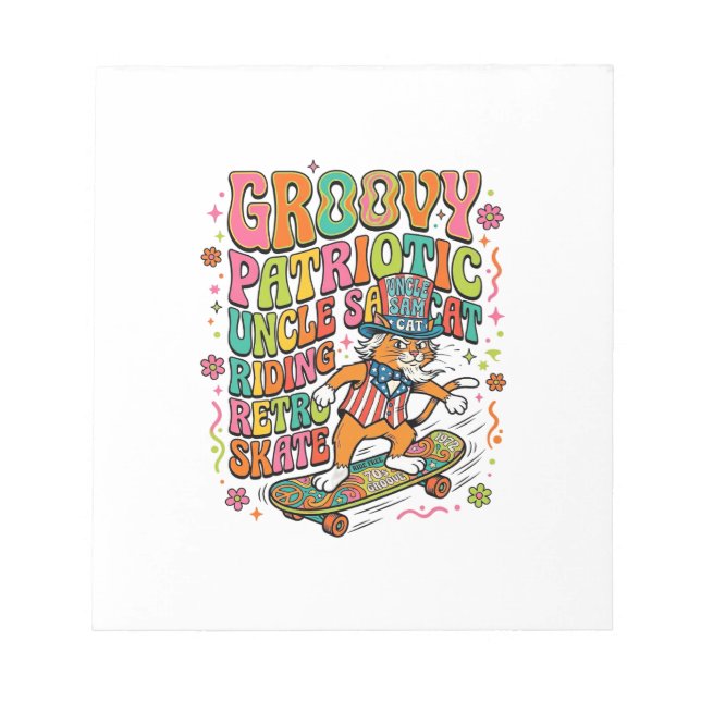 Patriotisk Uncle Sam Katt Retro Typografi T-Shirt  Anteckningsblock (Framsida)