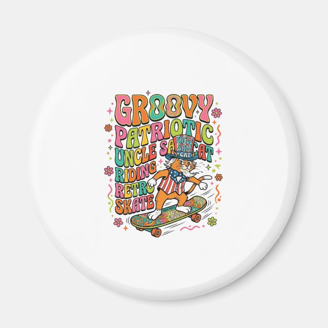 Patriotisk Uncle Sam Katt Retro Typografi T-Shirt  Magnet (Framsidan)