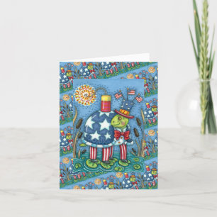 PATRIOTISK UNKLE SAM TURTLE, FUNNY FIRECRACKER Cut Helgkort
