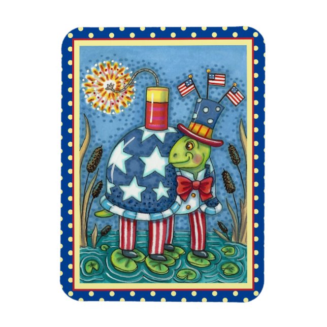 PATRIOTISK UNKLE SAM TURTLE, FUNNY FIRECRACKER Cut Magnet (Vertikal)