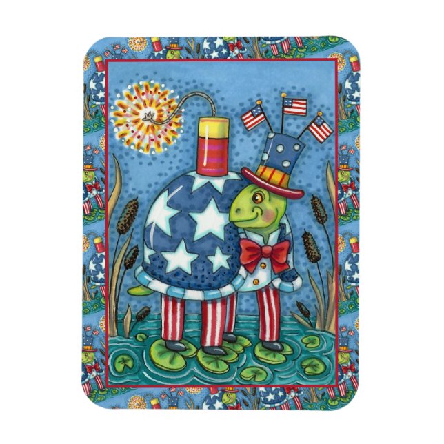 PATRIOTISK UNKLE SAM TURTLE, FUNNY FIRECRACKER Cut Magnet (Vertikal)