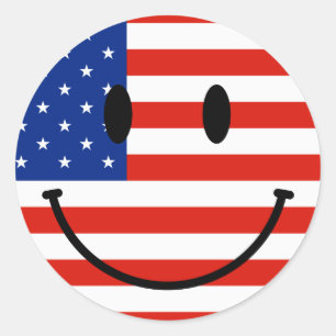 Patriotisk US-flagga med att le ansikte Runt Klistermärke