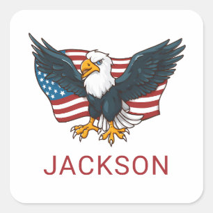 Patriotisk USA Amerikansk Flagga Örn Barn 4:e Juli Fyrkantigt Klistermärke