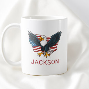 Patriotisk USA Amerikansk Flagga Örn Barn 4:e Juli Kaffemugg