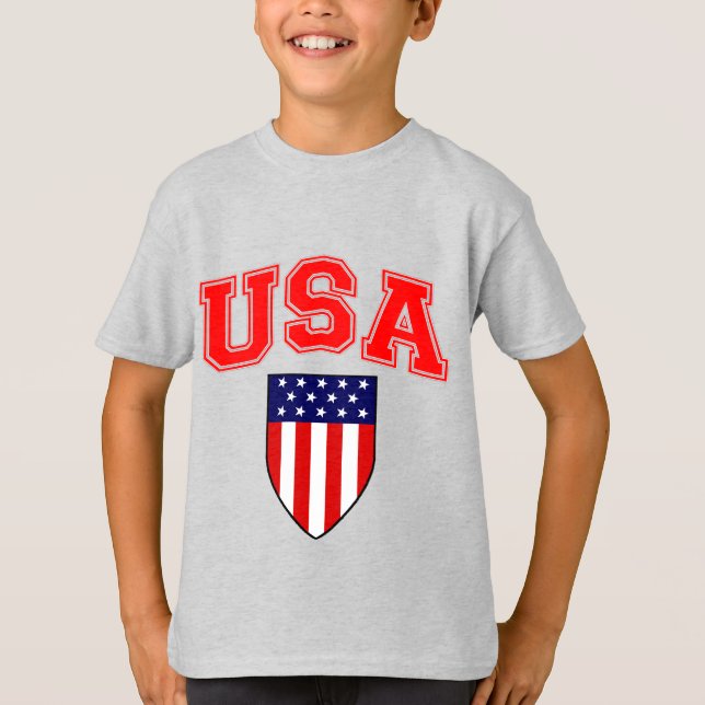 Patriotisk USA amerikansk flaggsköld T Shirt (Framsida)