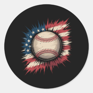 Patriotisk USA Baseboll Amerikansk Flagga Vintage Runt Klistermärke