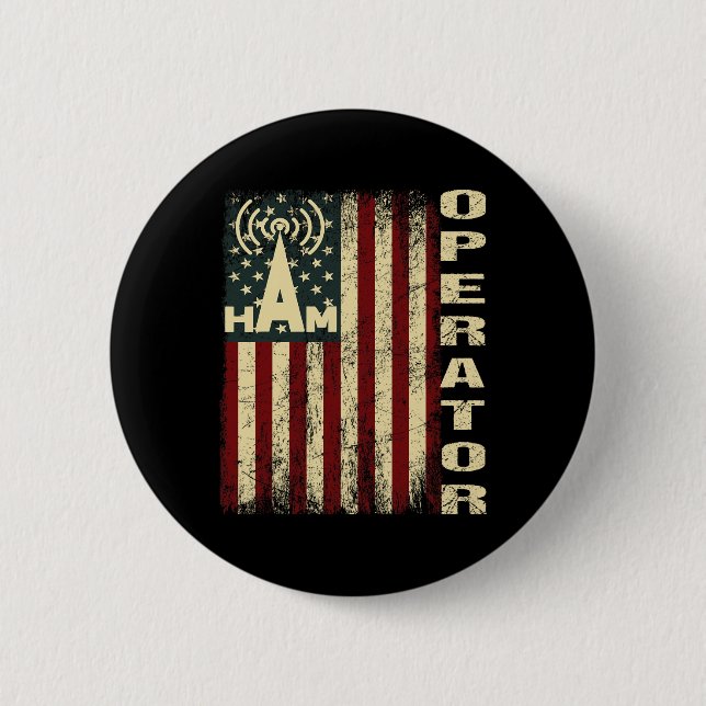 Patriotisk Usa Flagga Hamradio amatörradiooperatör Knapp (Framsida)