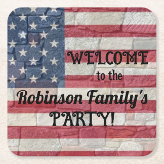 Patriotisk USA flagga om stenväggsmoment Underlägg Papper Kvadrat