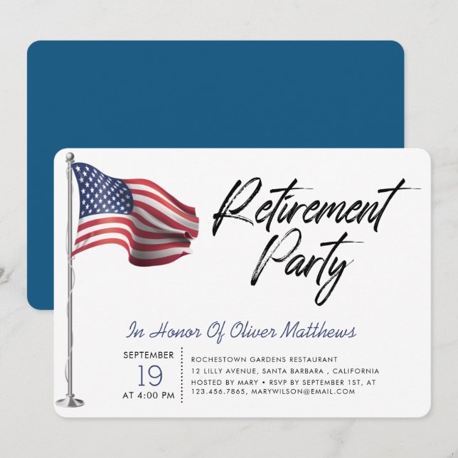 Patriotisk USA flagga| Pension Party  Inbjudningar (Fram/baksida)