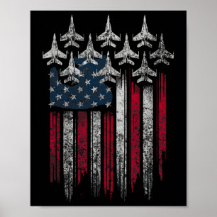 Patriotisk USA-flagga stridsflygplan älskare 4:e j Poster