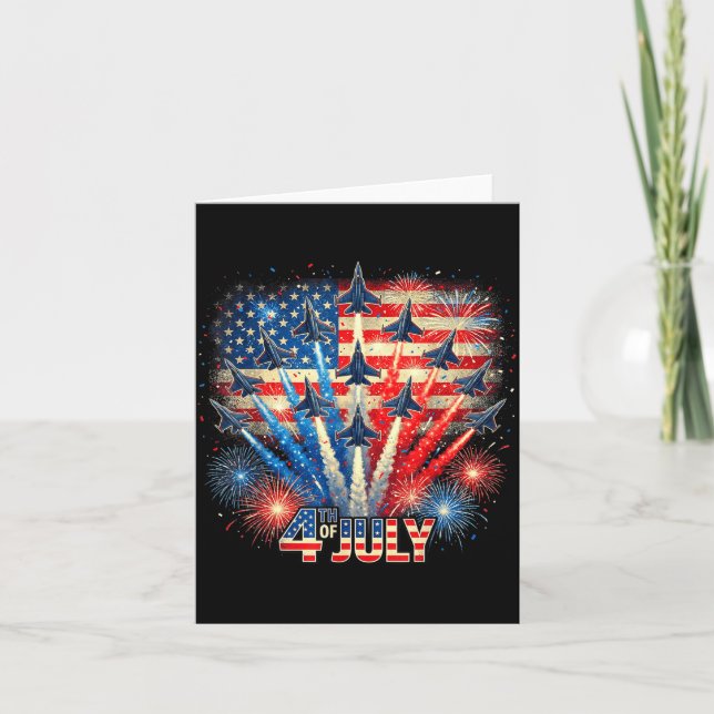 Patriotisk usa flagga stridsflygplan rolig 4 juli kort (Framsida)