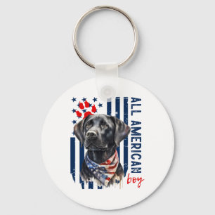 Patriotisk Usa-flagga Svart Labrador All Amerikans Nyckelring
