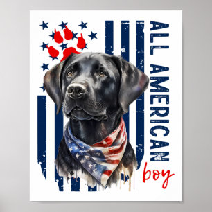 Patriotisk USA-flagga Svart Labrador All Amerikans Poster