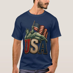 Patriotisk USA Frihetsgudinnan Amerikansk Flagga T Shirt