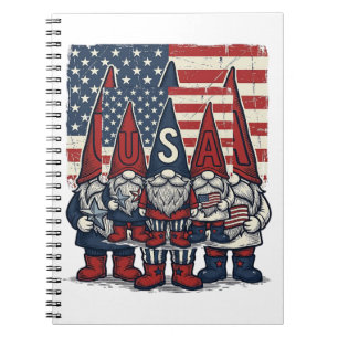 Patriotisk USA Gnom Trio Vintage Vektor Design_1 Anteckningsbok