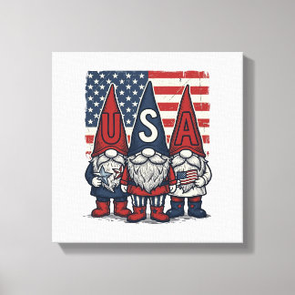 Patriotisk USA Gnom Trio Vintage Vektor Design_1 Canvastryck