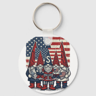 Patriotisk USA Gnom Trio Vintage Vektor Design_1 Nyckelring