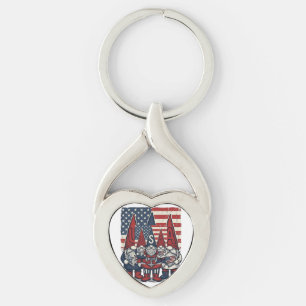 Patriotisk USA Gnom Trio Vintage Vektor Design_1 Twisted Heart Silverfärgad Nyckelring