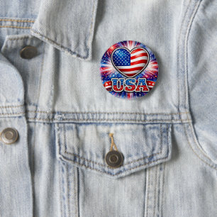 Patriotisk USA-hjärta-knapp – Amerikansk flagga Knapp