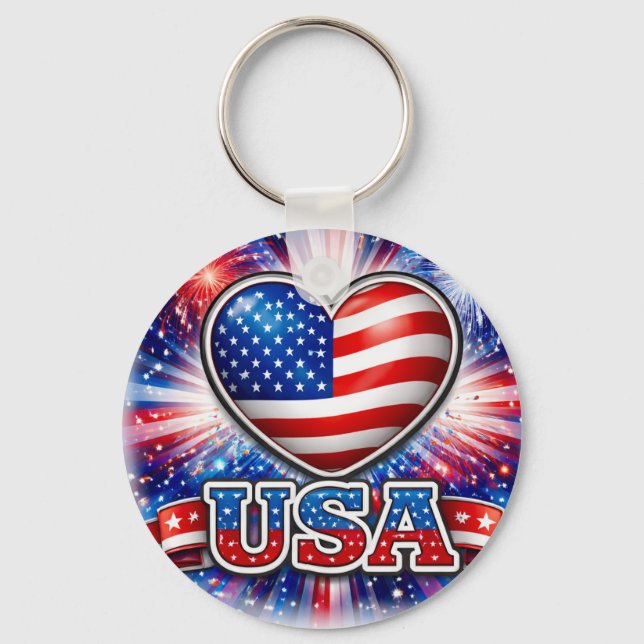 Patriotisk USA-hjärta nyckelring – Amerikansk flag (Framsida)