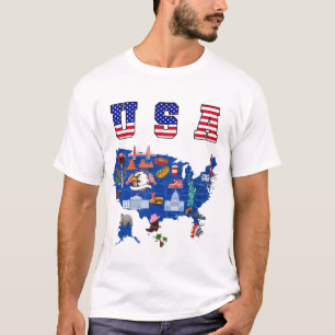 Patriotisk USA-karta Amerikanska symboler USA-kart T Shirt
