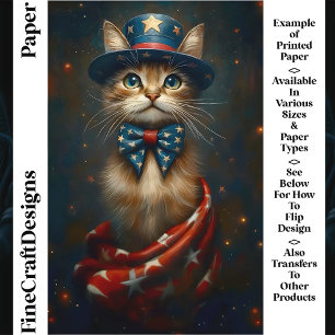 Patriotisk USA Katt, Topphatt Bow Tie CS2 Craftpap
