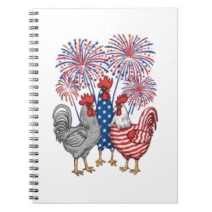 Patriotisk USA Kyckling USA Höna 4 Juli Anteckningsbok