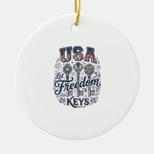 Patriotisk USA Låt frihetstangenter Vector skjorta Julgransprydnad Keramik