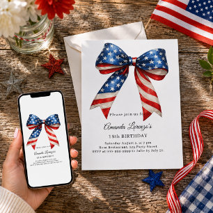 Patriotisk USA-slöja röd vit blå födelsedag Inbjudningar