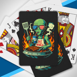 Patriotisk utomjording BBQ Grill Amerikanska flagg Casinokort