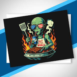 Patriotisk utomjording BBQ Grill Amerikanska flagg Helg Vykort