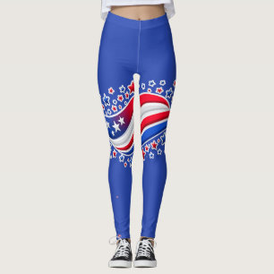 Patriotisk vågig amerikansk flagga med stjärnor leggings