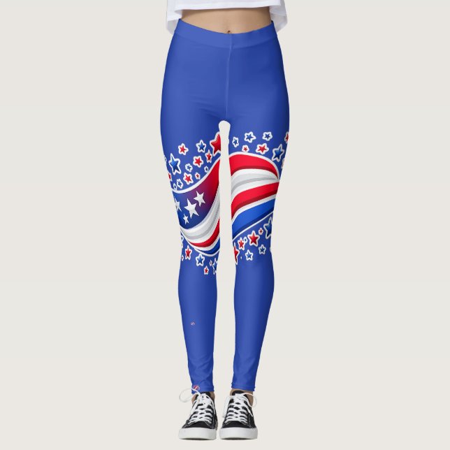 Patriotisk vågig amerikansk flagga med stjärnor |  leggings (Framsida)