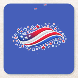 Patriotisk vågig amerikansk flagga med stjärnor underlägg papper kvadrat