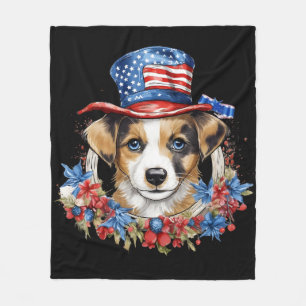 Patriotisk Valp 4:e Juli USA:s självständighetsdag Fleecefilt