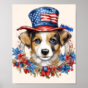 Patriotisk Valp 4:e Juli USA:s självständighetsdag Poster
