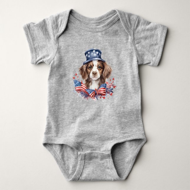 Patriotisk Valp 4:e Juli USA:s självständighetsdag T Shirt (Framsida)
