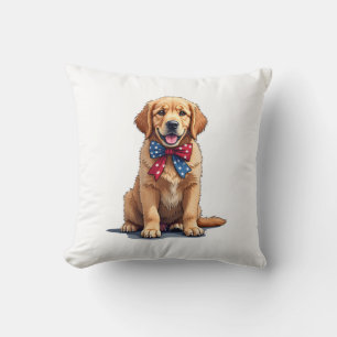 Patriotisk valp av rasen golden retriever vintage  kudde