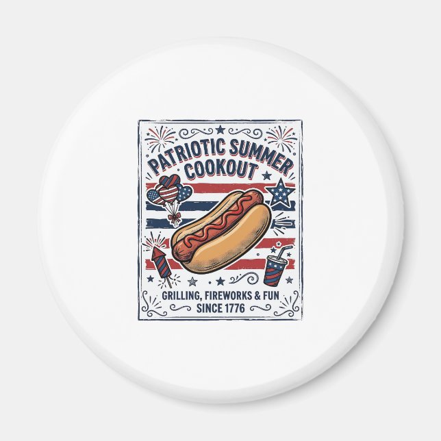 Patriotisk varmkorv vintage grillfest magnet (Framsidan)