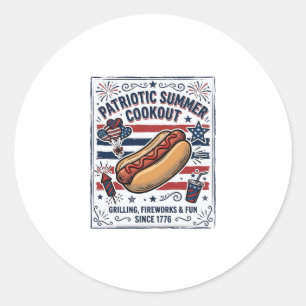 Patriotisk varmkorv vintage grillfest runt klistermärke