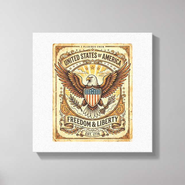 Patriotisk Vintage Flodhästörn Distressed Canvastryck (Framsida)